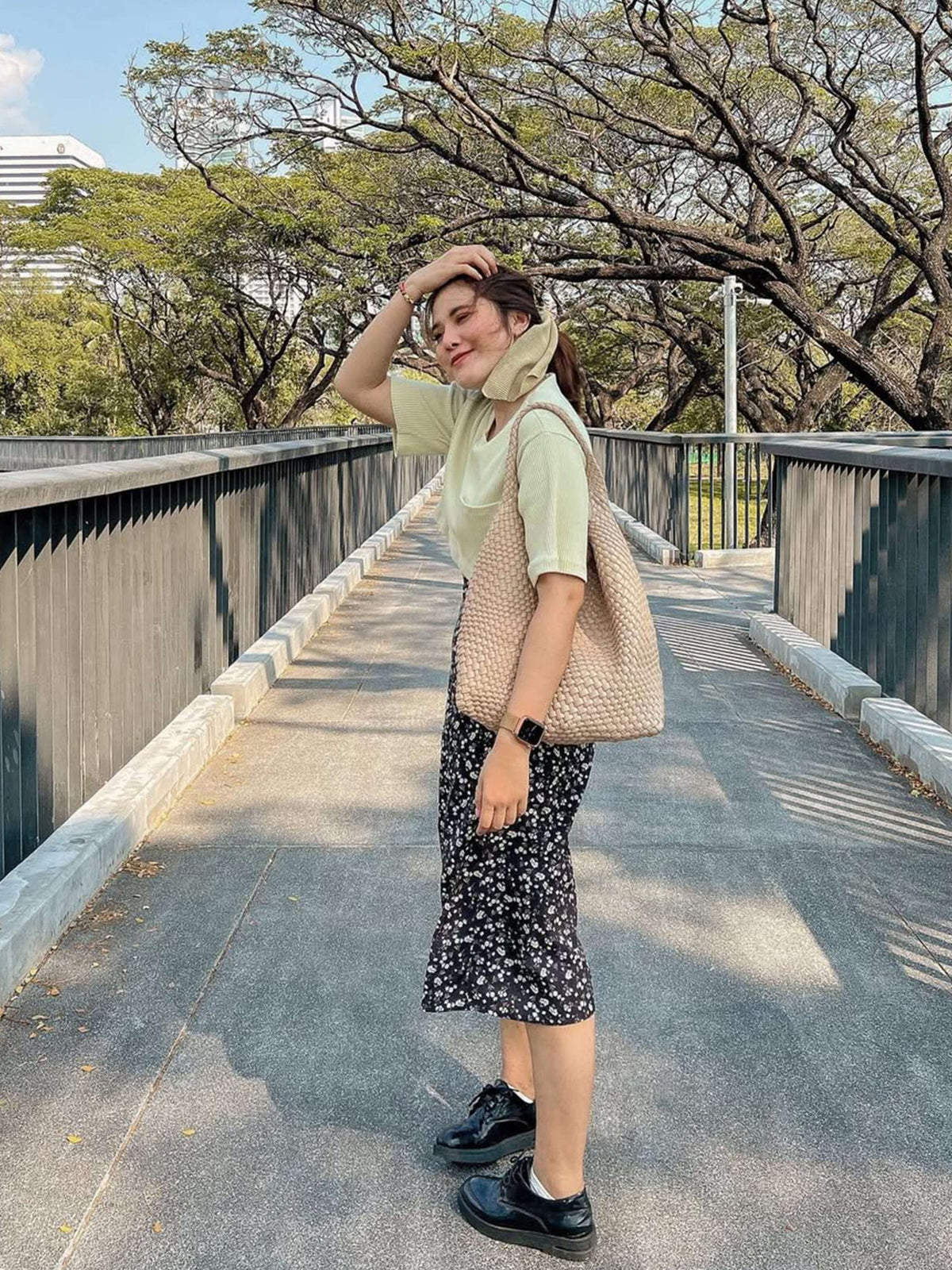 Seame - Cara Woven Shopper Bag Medium Black Medium