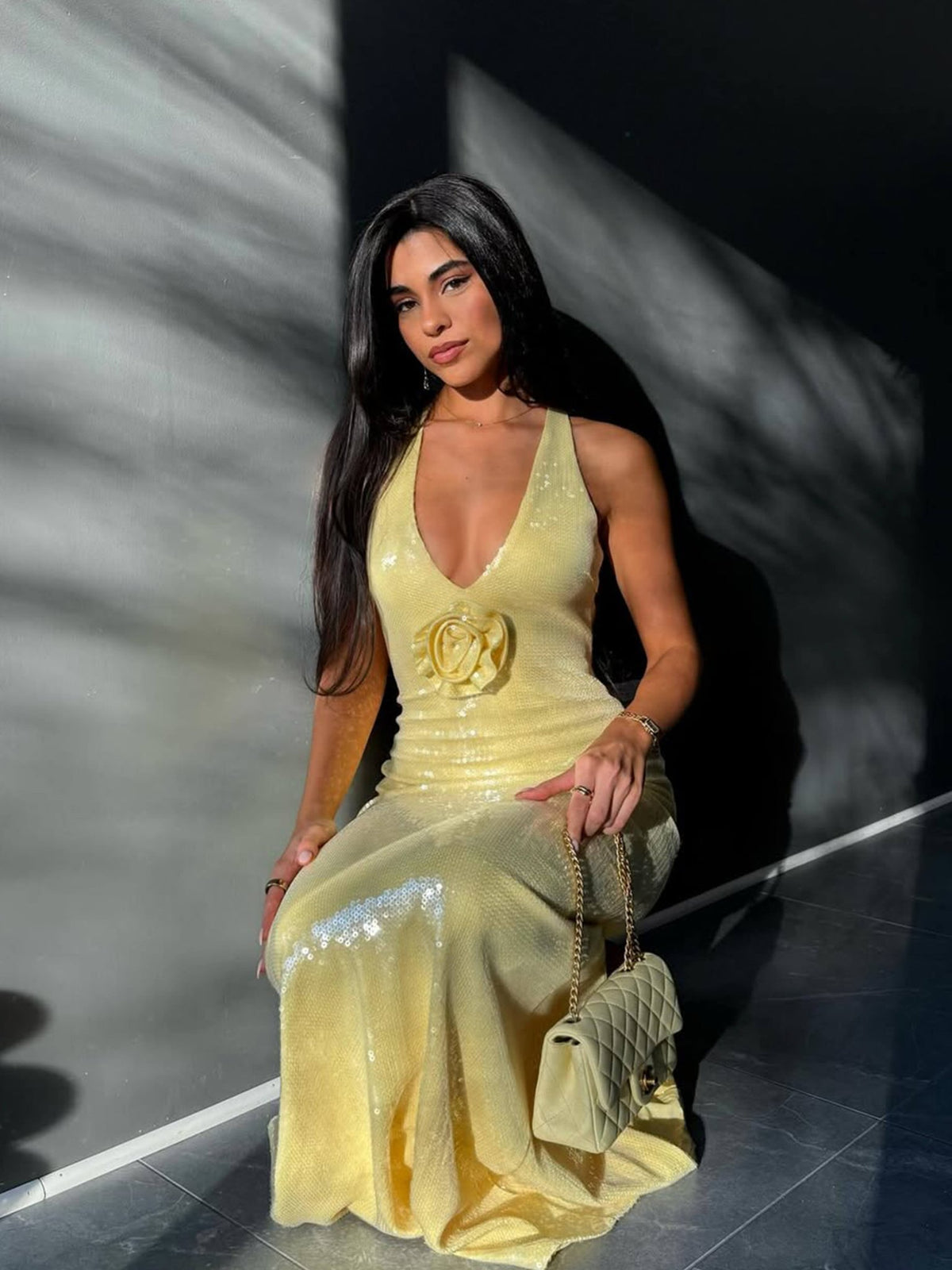 Seame - Cindy Sequin Maxi Dress Yellow S