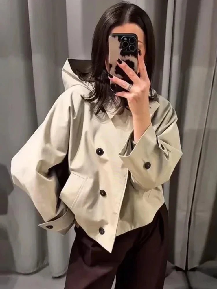 SEAME - Eleanor Hooded Trench Coat Beige S