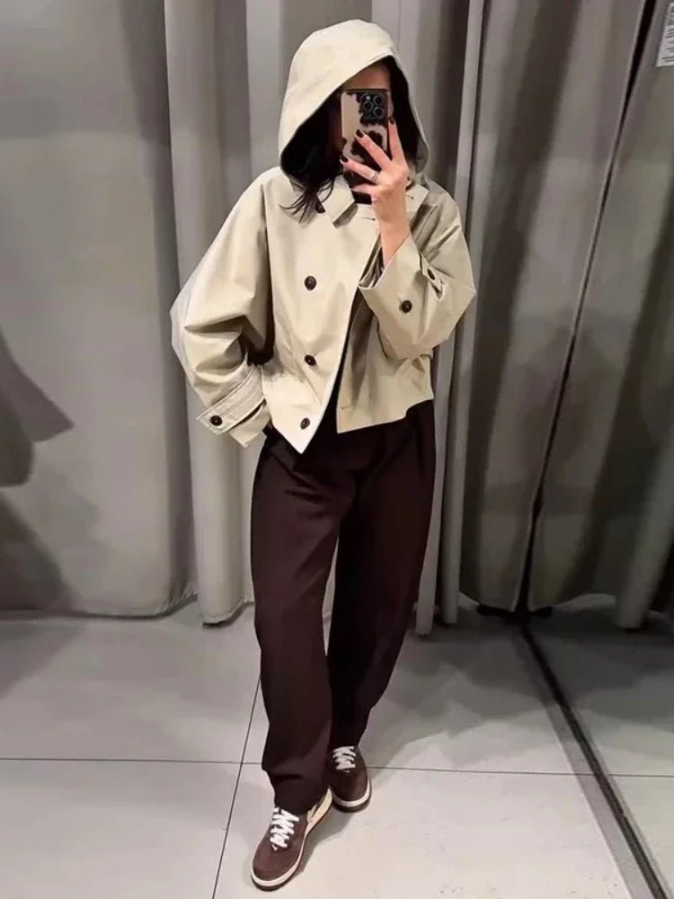SEAME - Eleanor Hooded Trench Coat Beige M