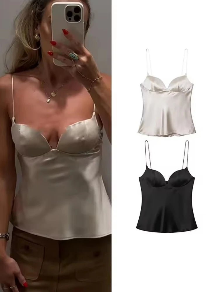 SEAME - Evelina Satin Sling Top Black S