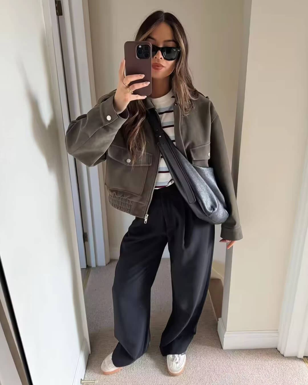 SEAME - Giana Suede Pilot Jacket Gray S