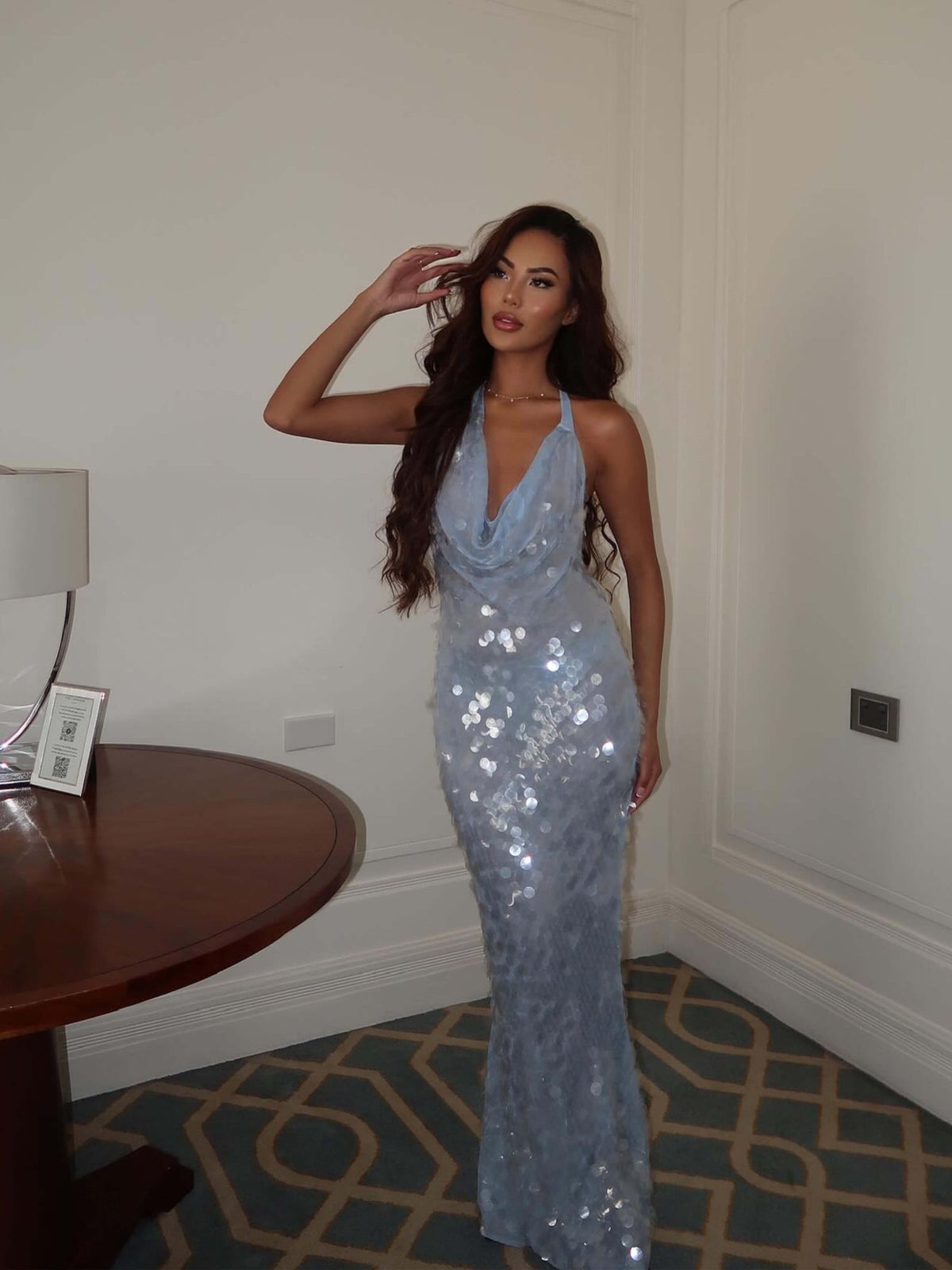 Seame - Jenny Sequin Maxi Dress Blue S