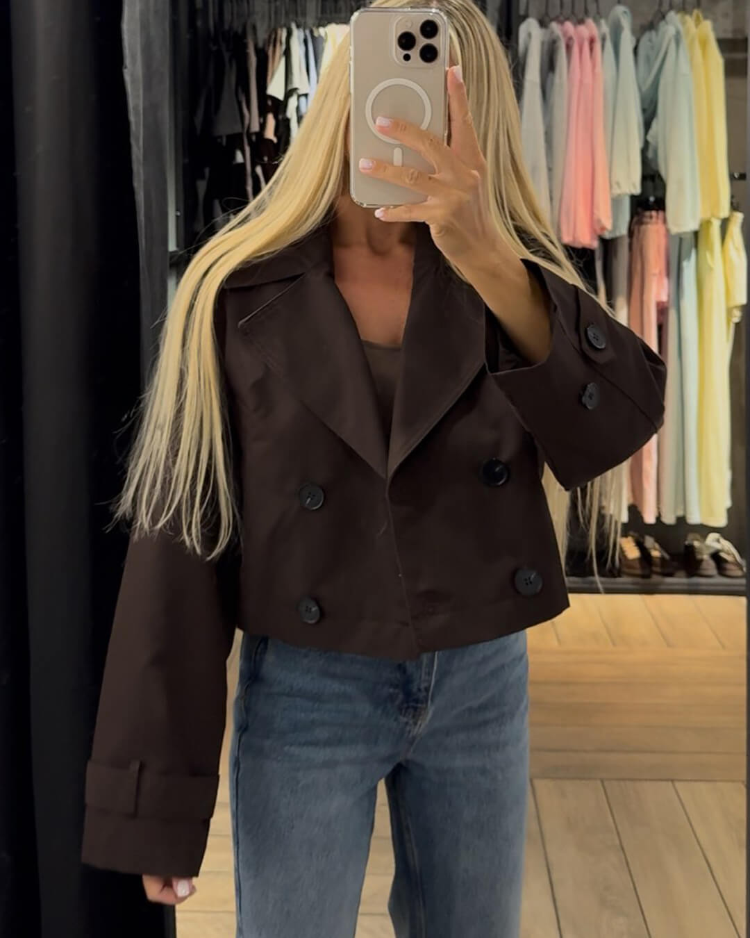 SEAME - Katrina Cropped Trench Coat Brown M