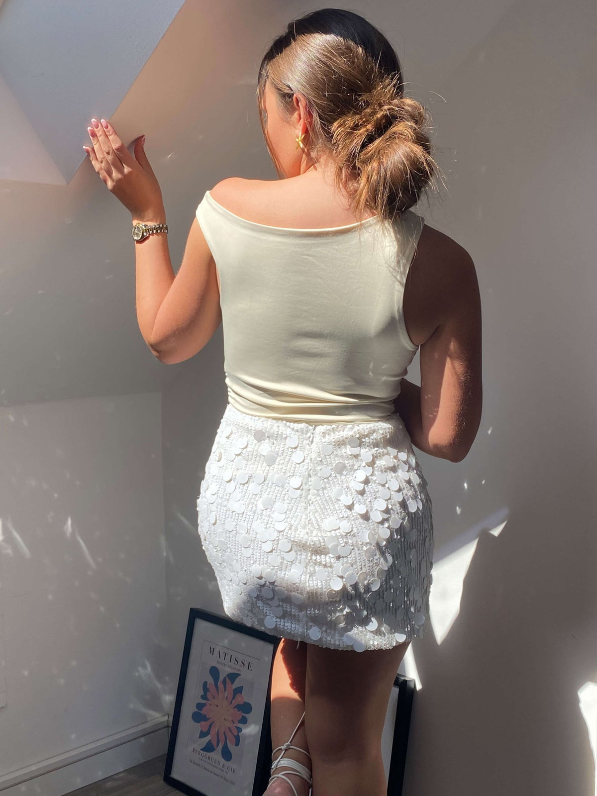 Seame - Lorna Sequin Mini Skirt White S