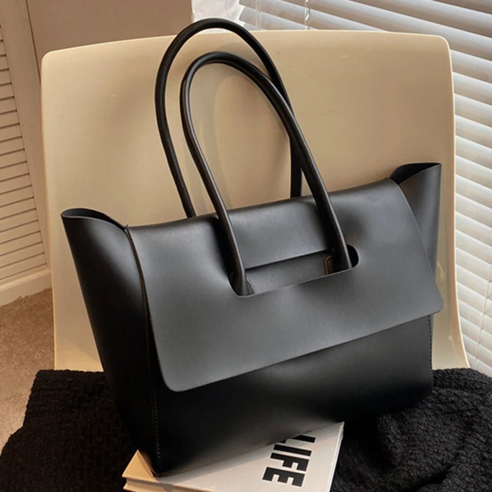 SEAME - Mirabel Shoulder Tote Purse - Vintage vegan Leather, Large Capacity & Versatile Design Black