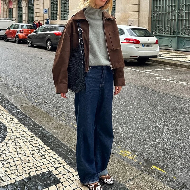 SEAME - Nora Suede Bomber Jacket Brown L