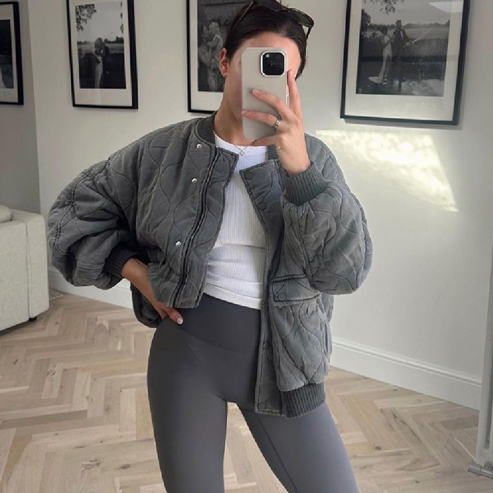SEAME - Selma Padded Bomber Jacket Gray M