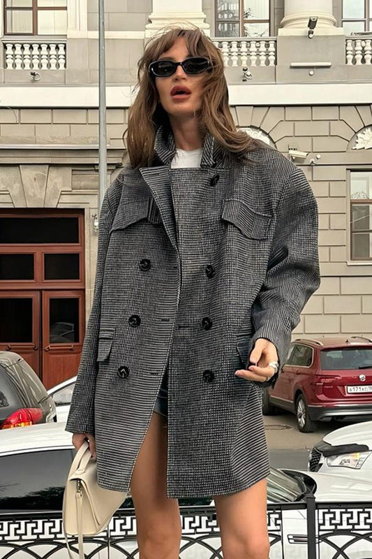 SEAME - Alexandra Houndstooth Long Coat Grey S