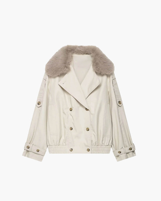 SEAME - Camille Trench Coat with removable Faux Fur Collar Creme XS