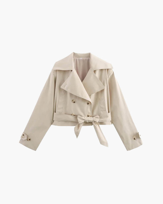 SEAME - Celia Women's Double - Breasted Trench Coat - Stylish Long Sleeve Jacket with Belted Waist Beige M