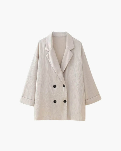 SEAME - Lisa - Women's Satin elegant Suit Set with Double - Breasted Jacket & Pants for Autumn Winter Beige L